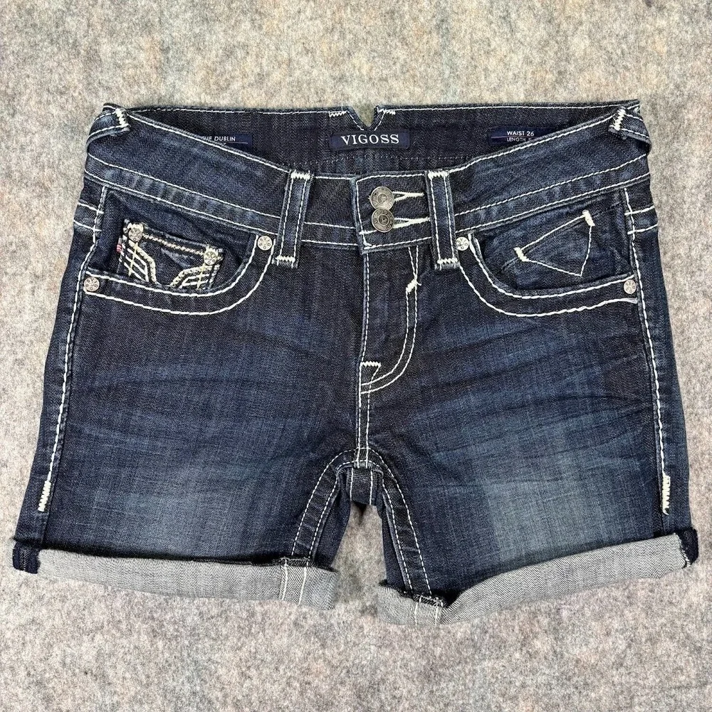 Vigoss‎ Denim Shorts Women's 26 x5 The Dublin Bermuda Embroidered Jorts Jean